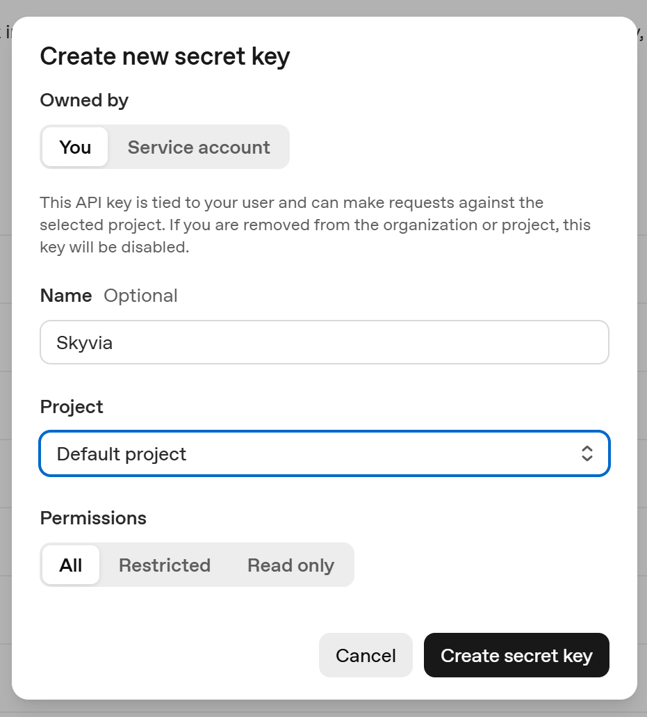 OpenAI API Key creation