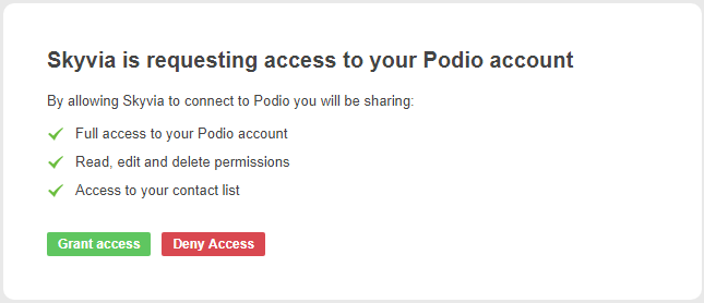 Access to Podio Account window