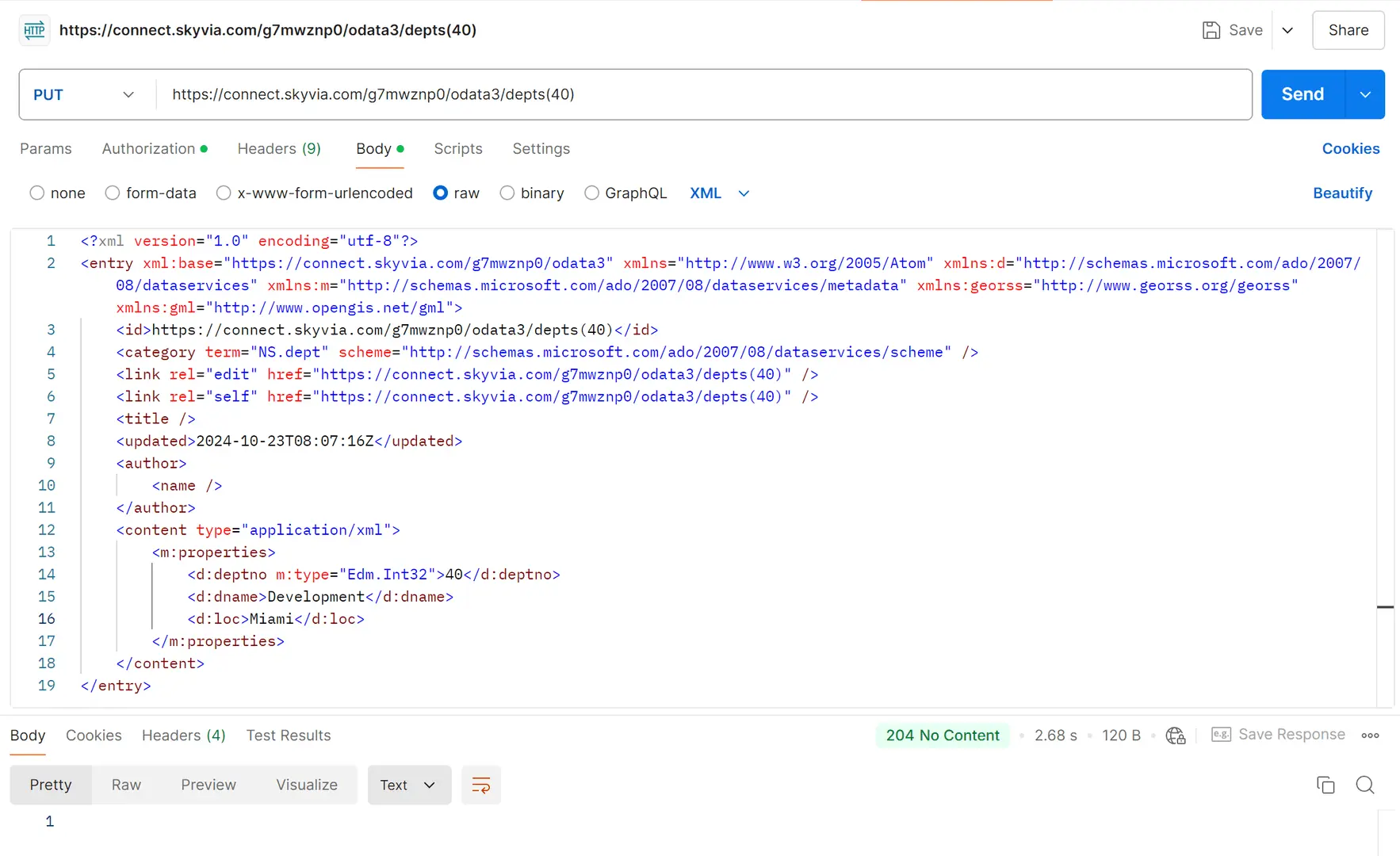 Postman - PUT request - OData v3