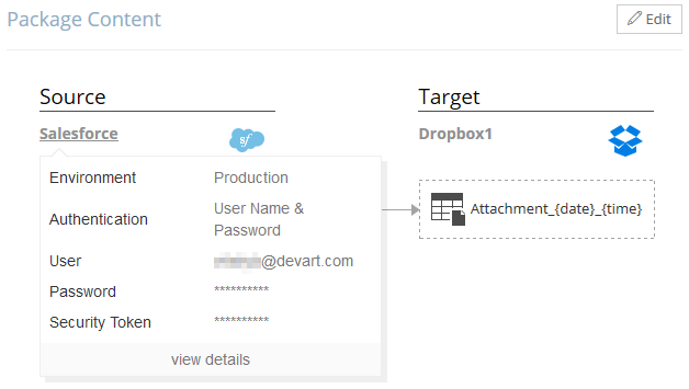 Package Details Page with Connection Settings