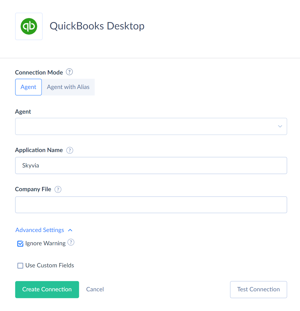QuickBooks Desktop connection editor
