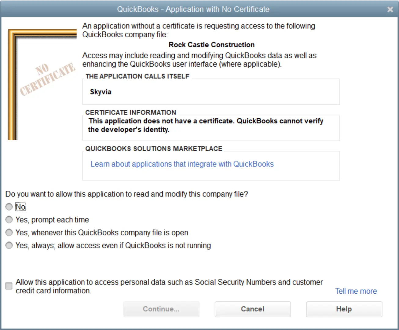 Allowing access to company file