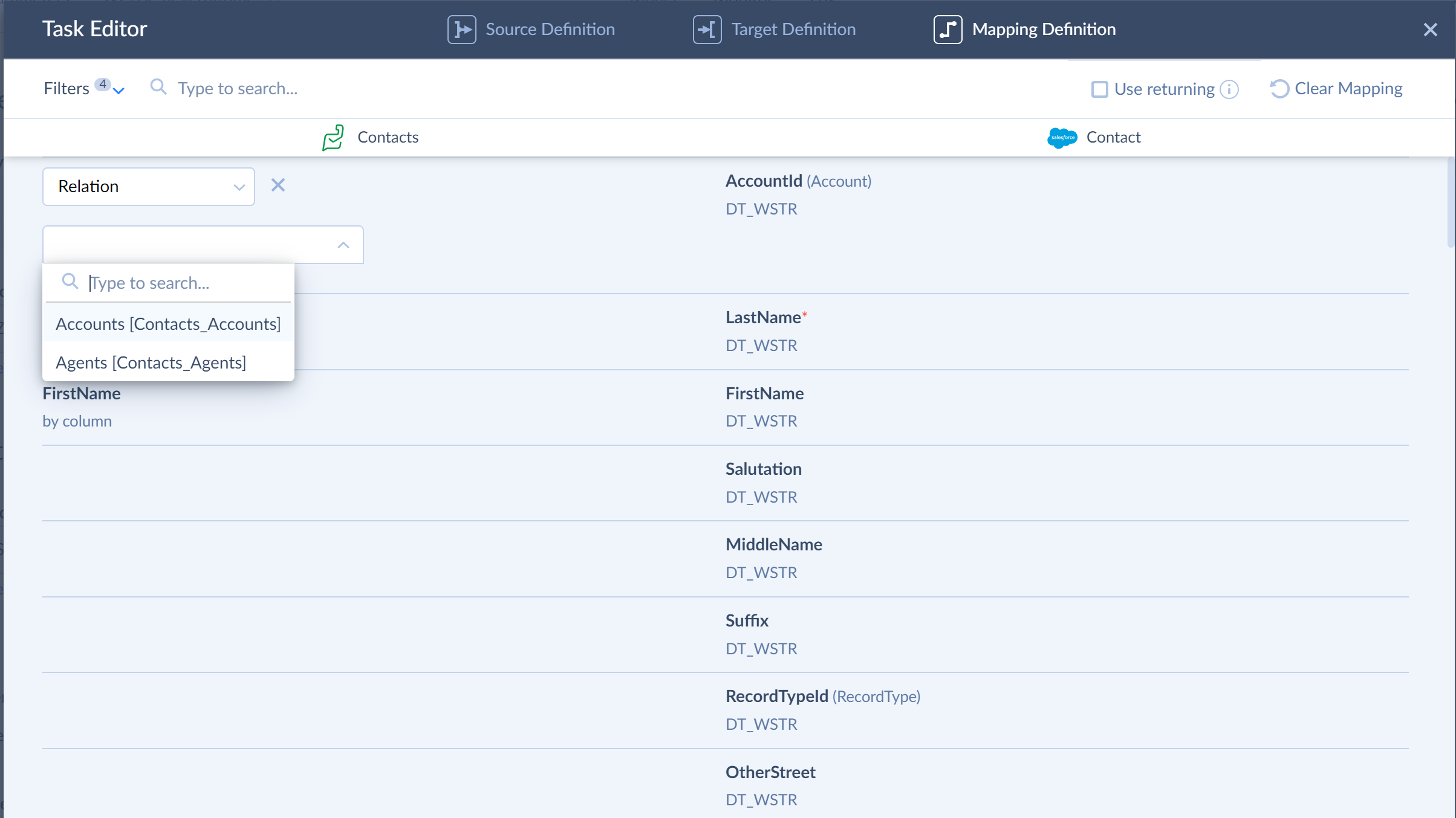 Column mapping for relation field