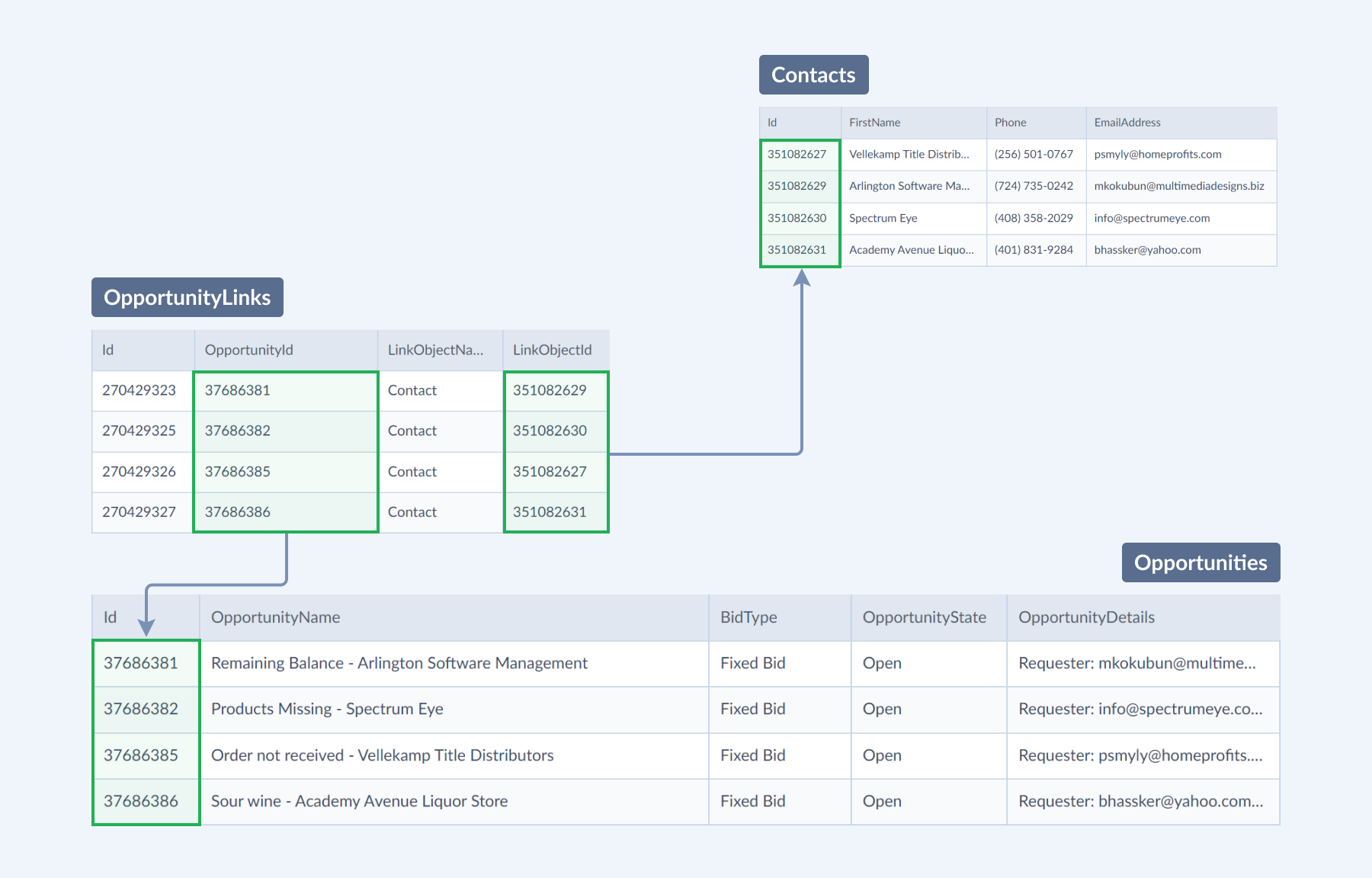 Insightly CRM scheme - contacts and opportunities