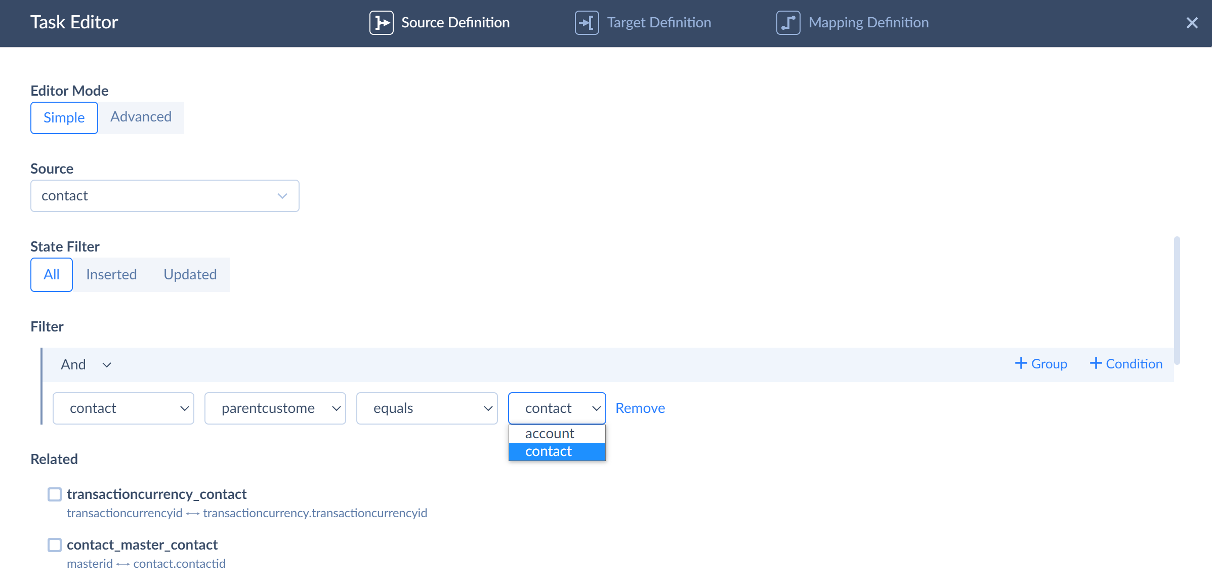 Example 4 - Dynamics to Salesforce filter