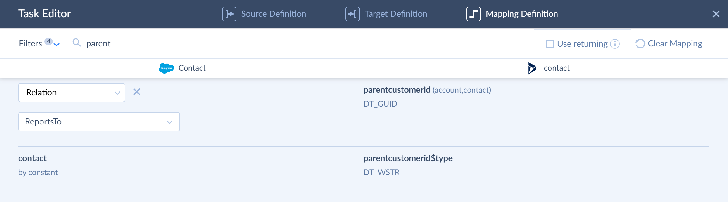 Example 4 - Salesforce to Dynamics - relation mapping for the second task