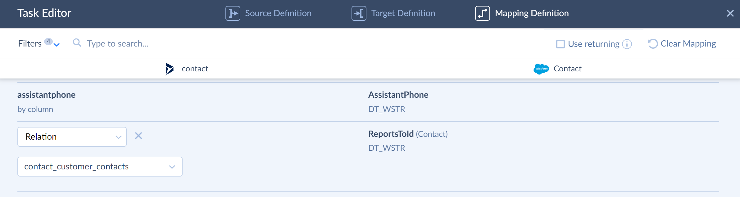 Example 4 - Dynamics to Salesforce - relation mapping for the second task