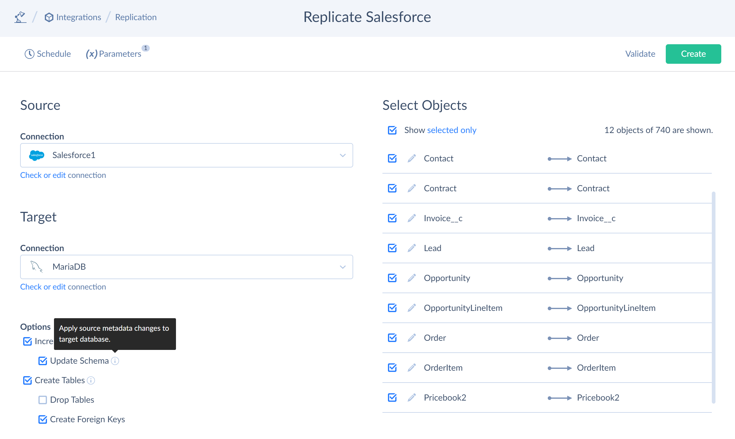 Update Schema ckeckbox in replication