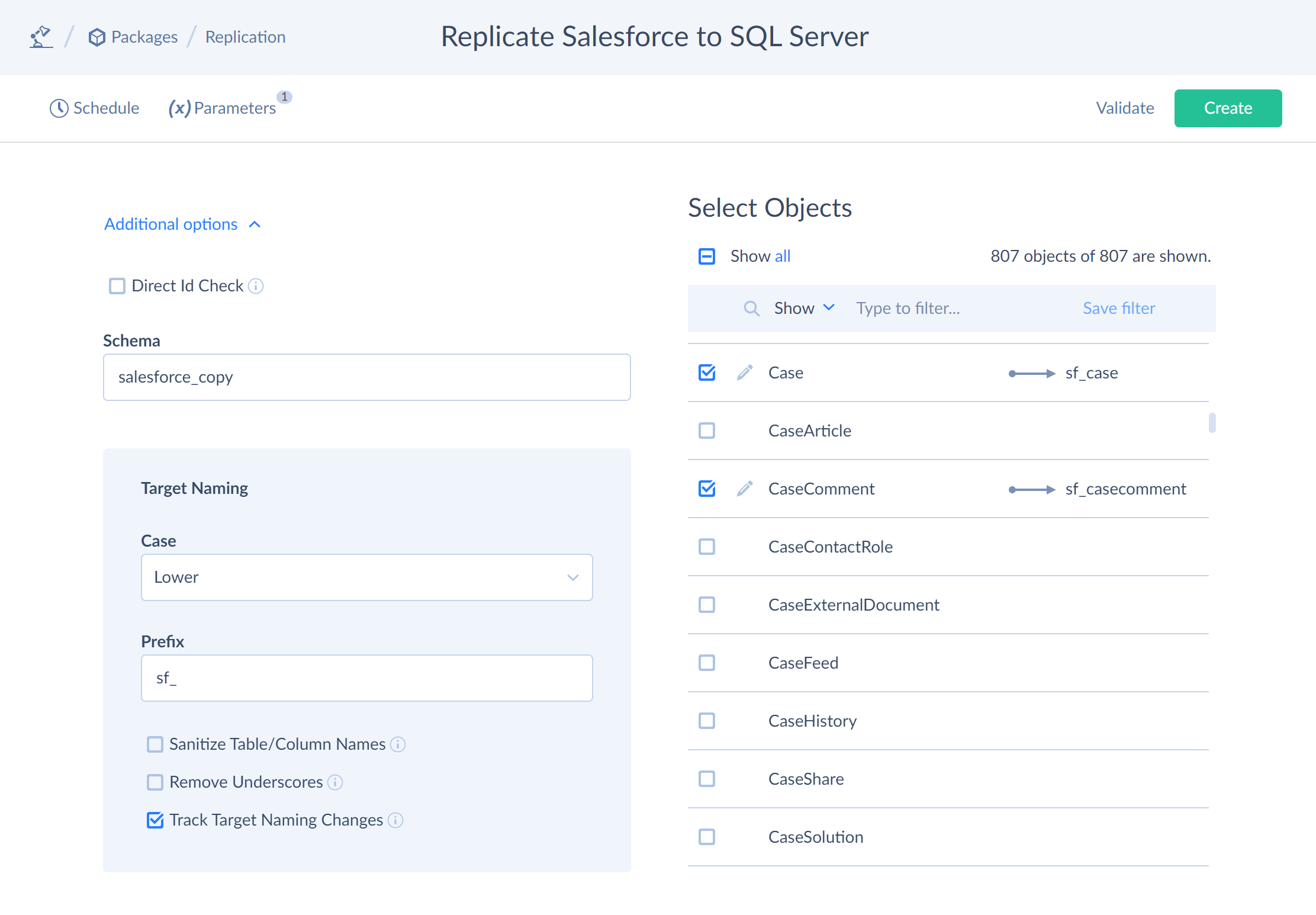 Naming settings in replication