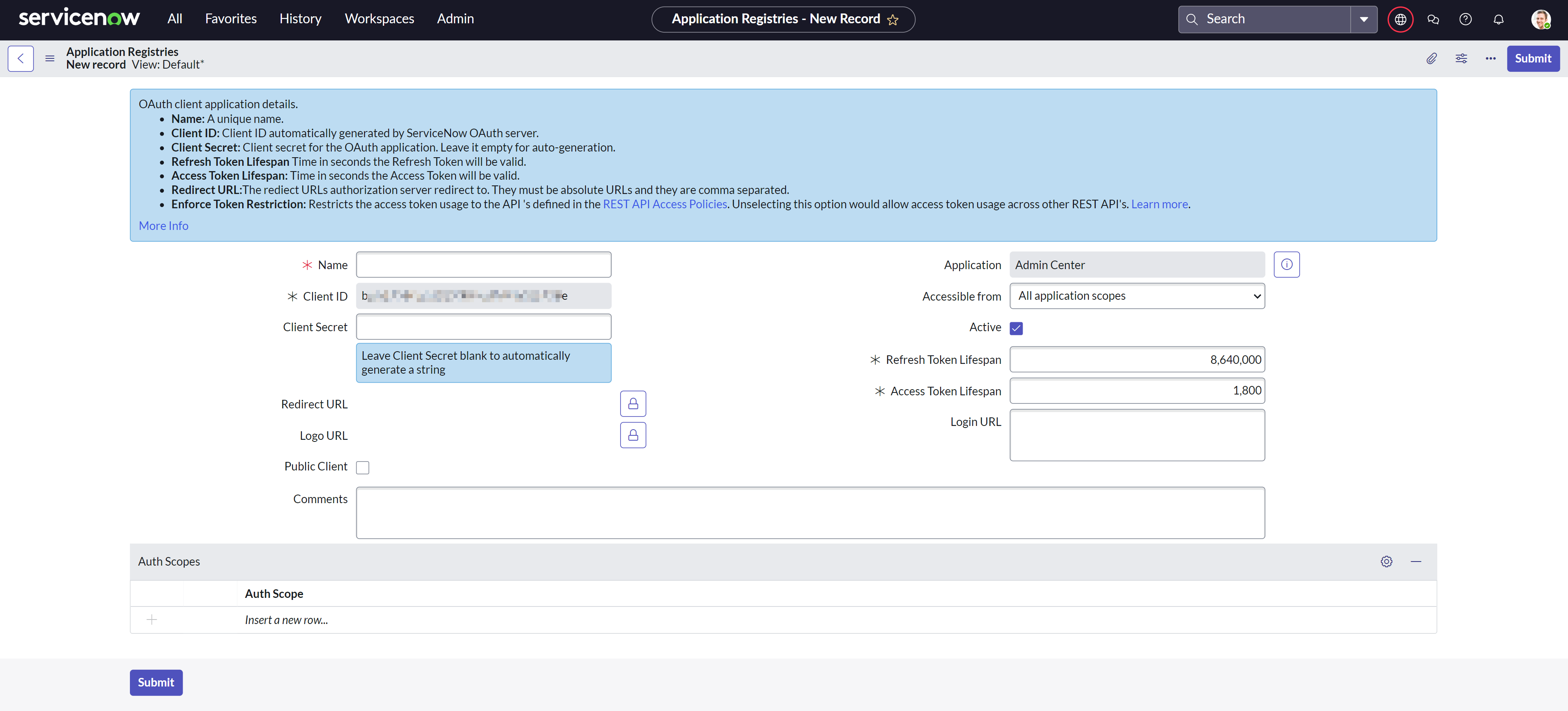 servicenow-oauth-form