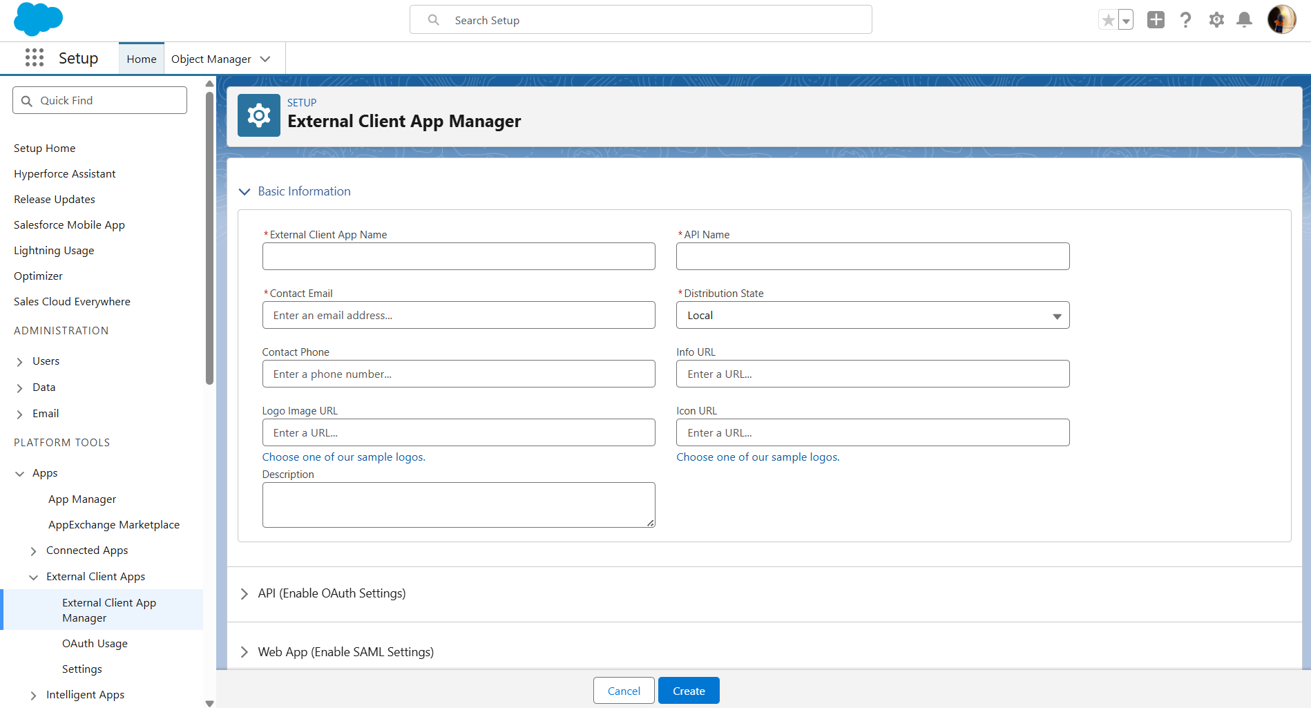 Salesforce New External Client App