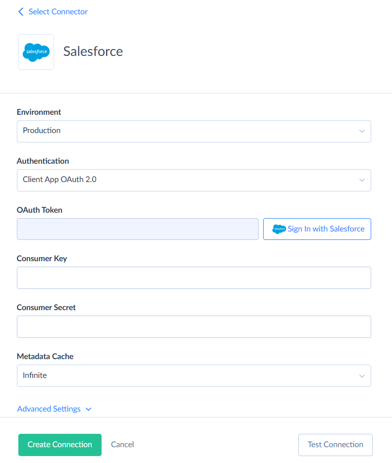 Salesforce Connection Editor - Client App OAuth 2.0 authentication