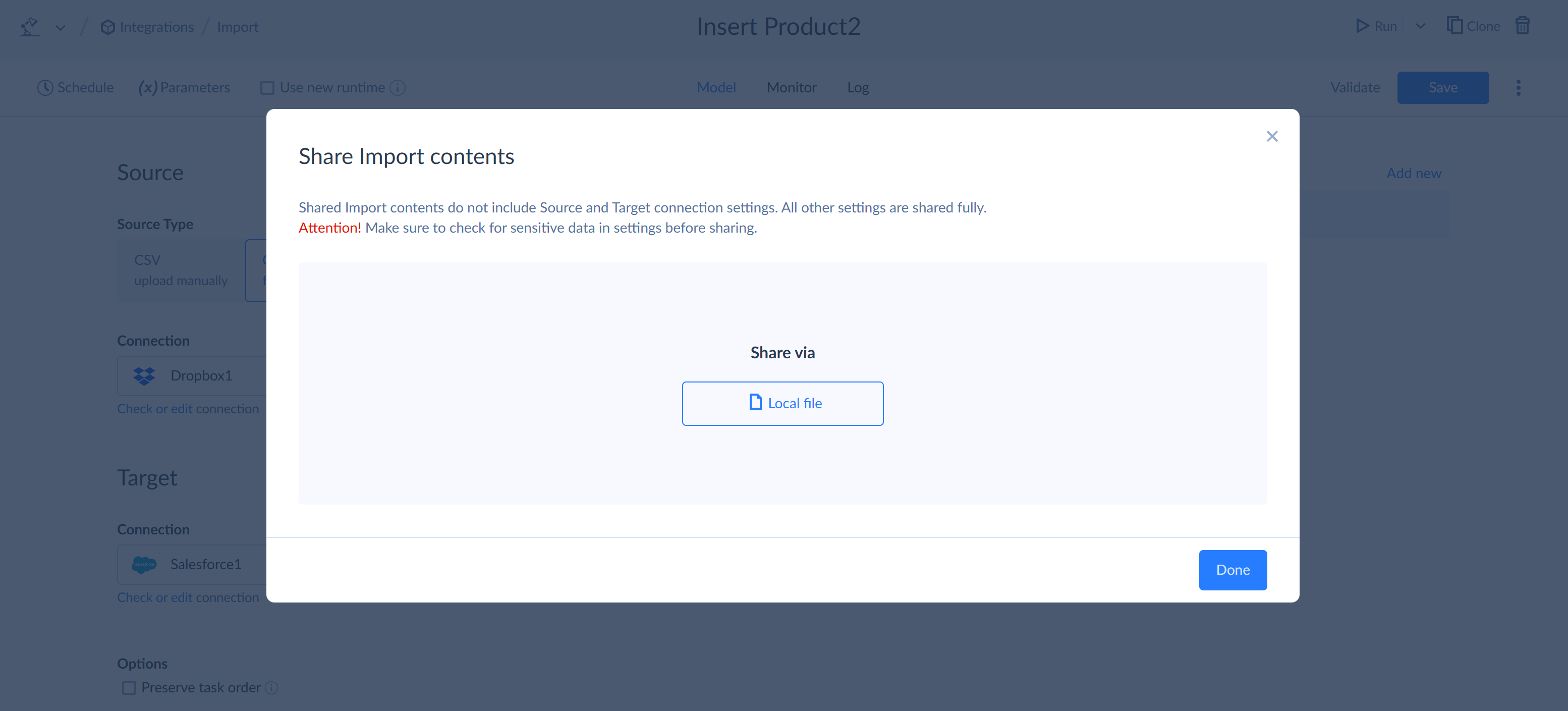 Share integration via file
