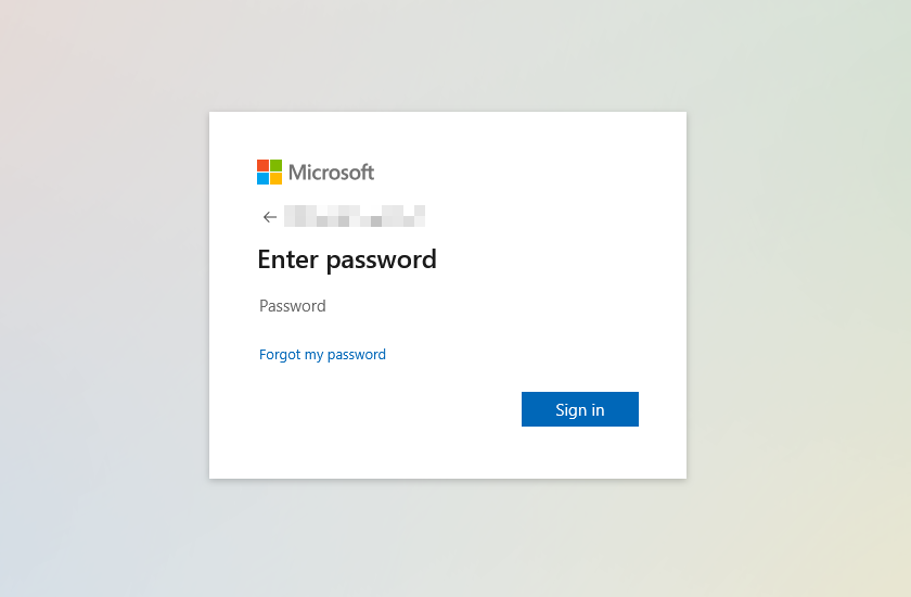 Microsoft sign in page