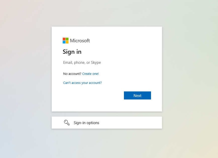 Microsoft sign in page