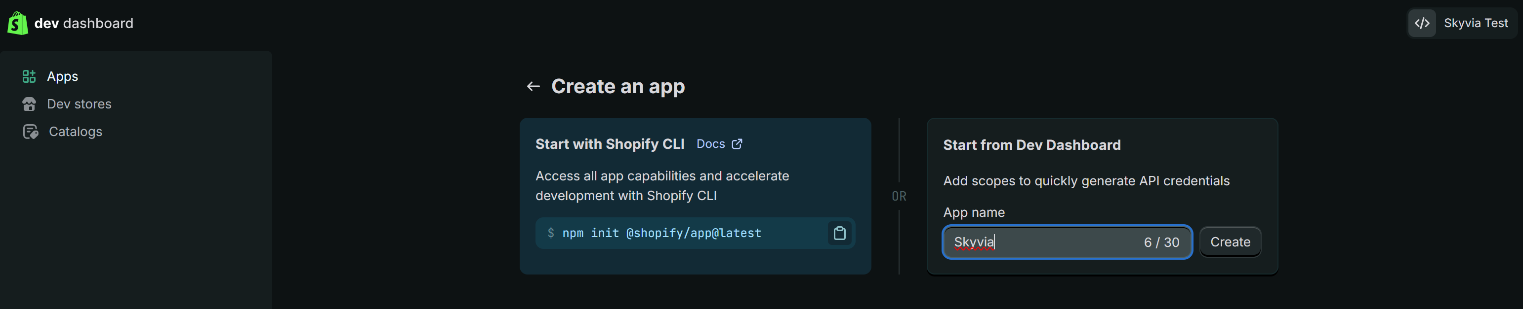 Create a Shopify app