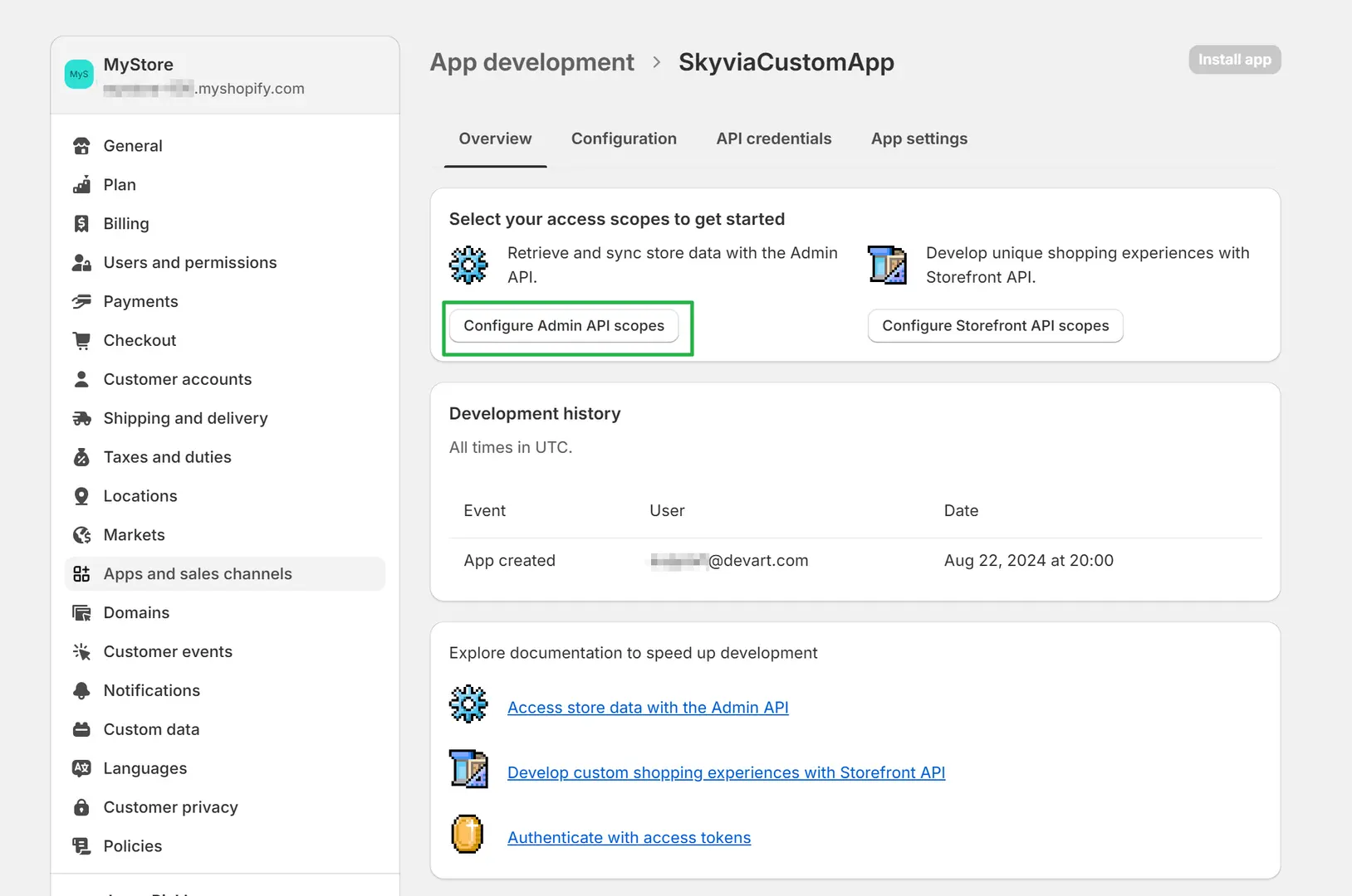 Custom app configuration