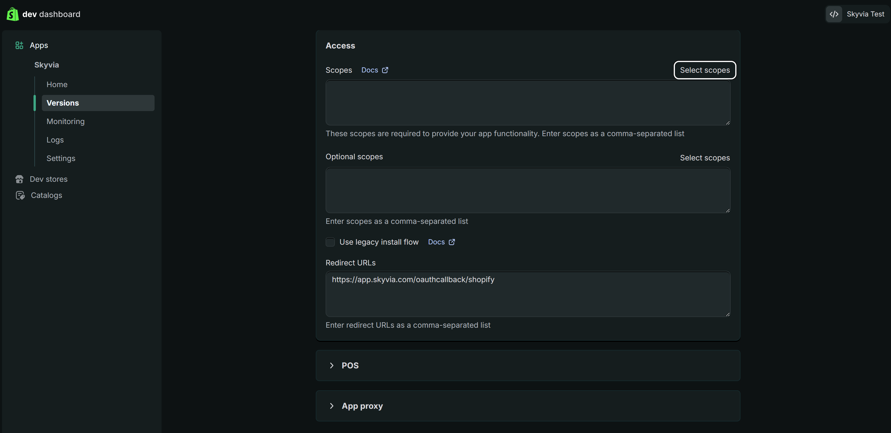 Shopify app redirect URL