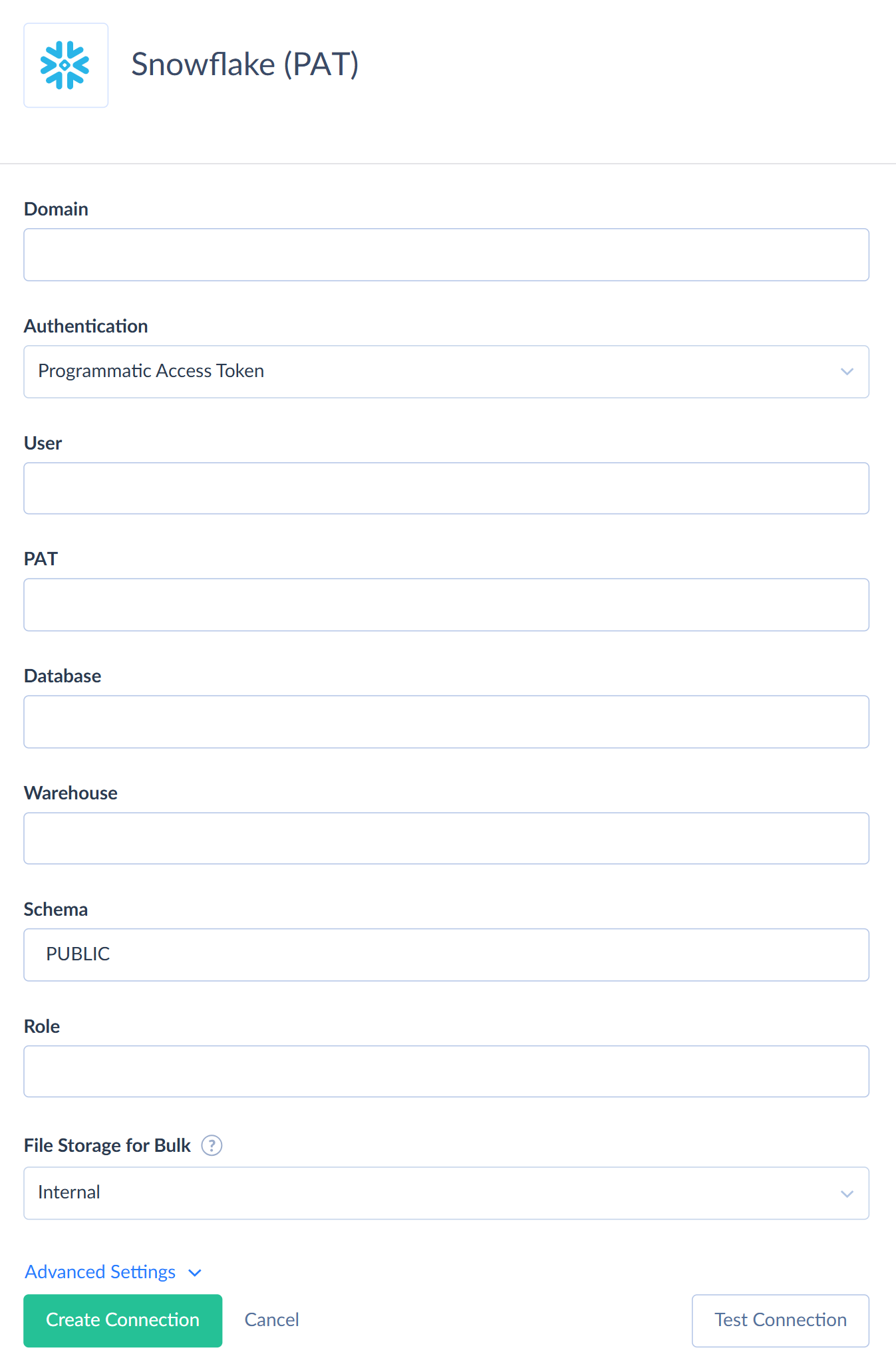 Snowflake PAT Connection Editor