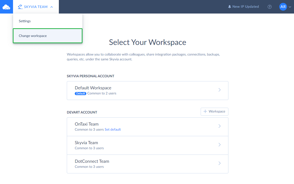 List of Accounts and Workspaces