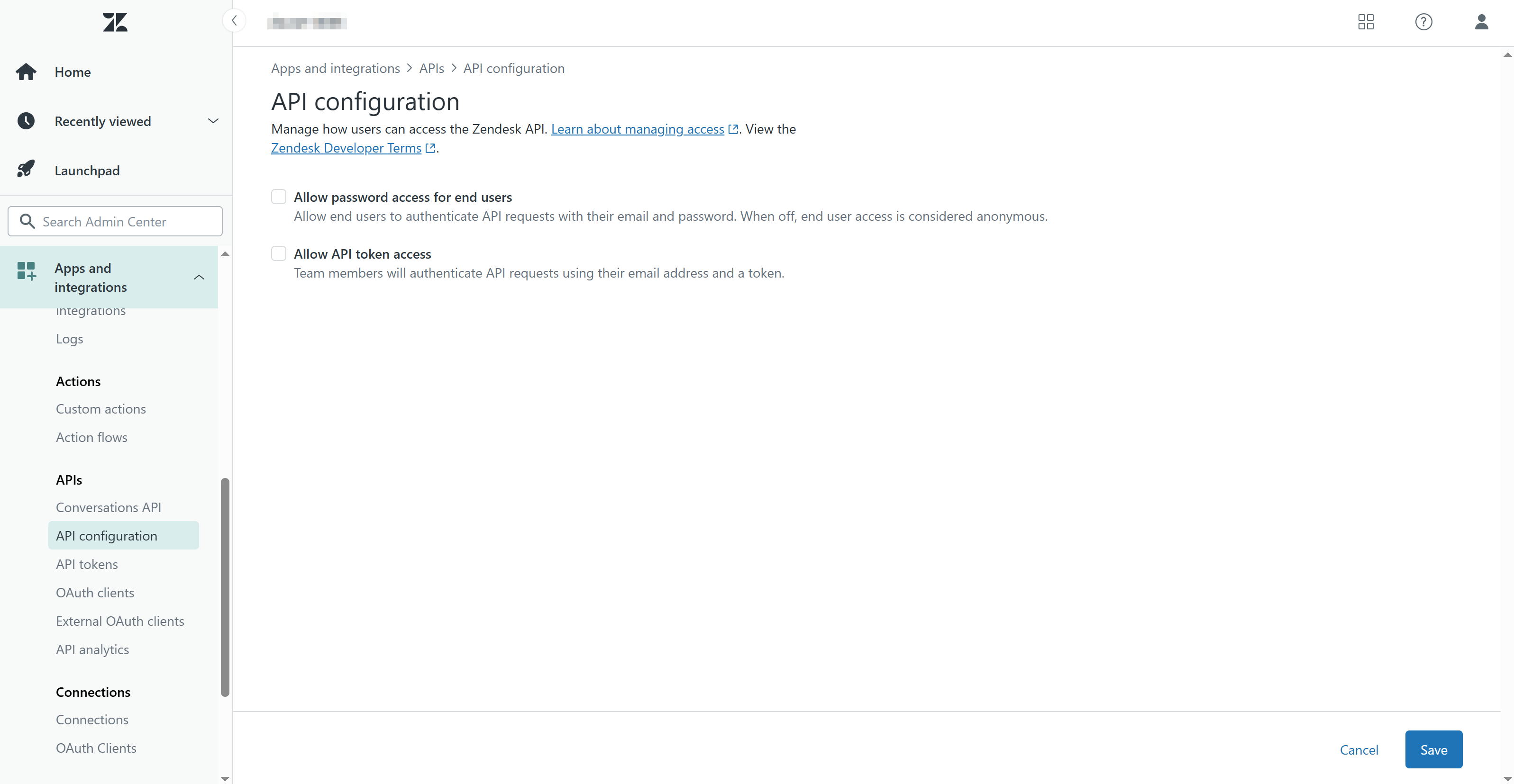 Zendesk API configuration