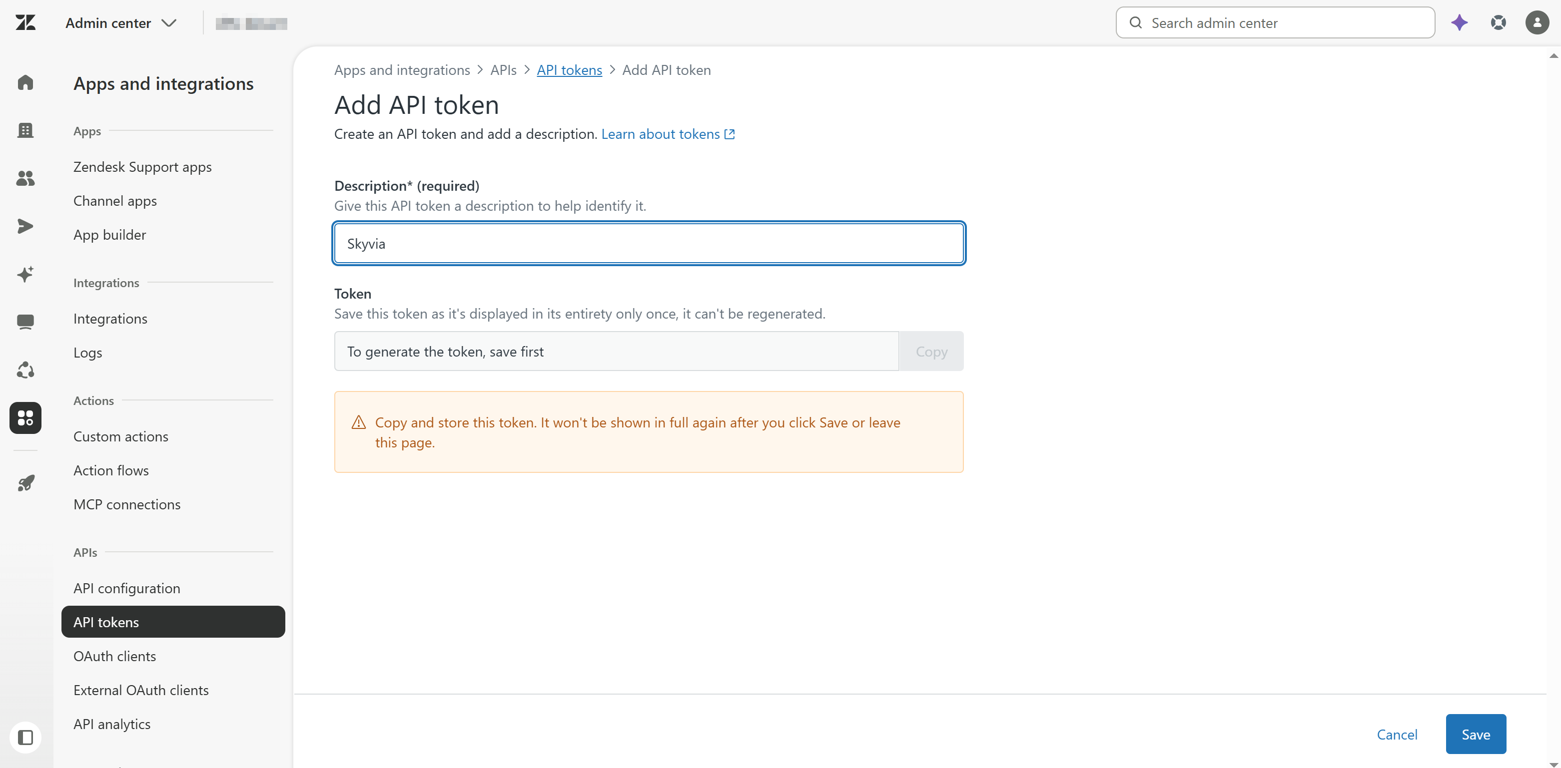 Creating new Zendesk API token