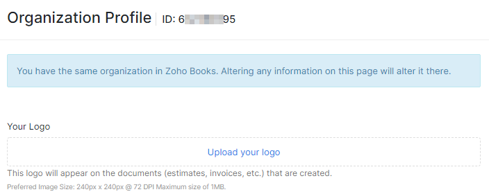 Zoho Inventory Organization Profile
